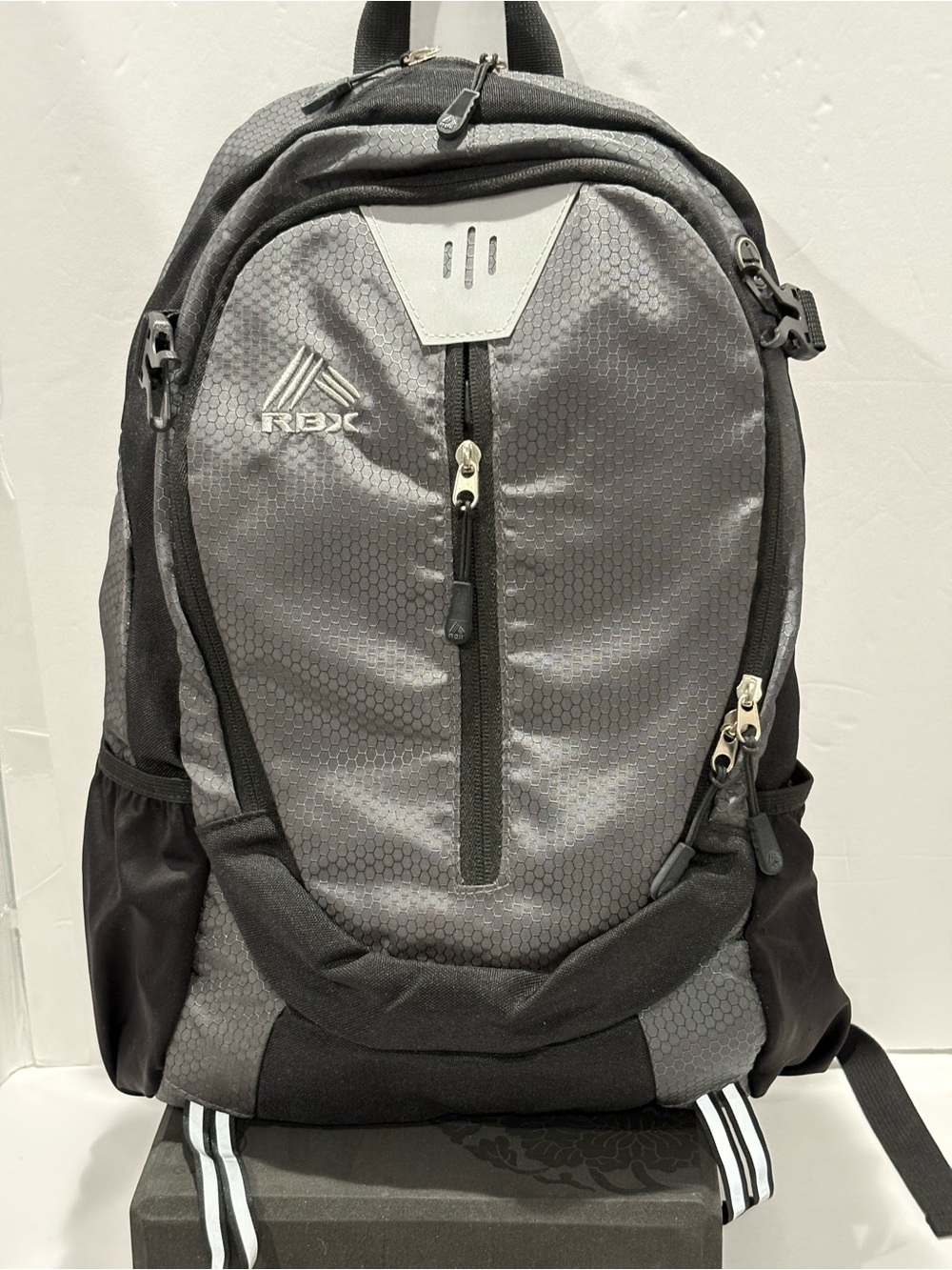 RBX Black and Gray Hex-Pattern Backpack with Front Zipper